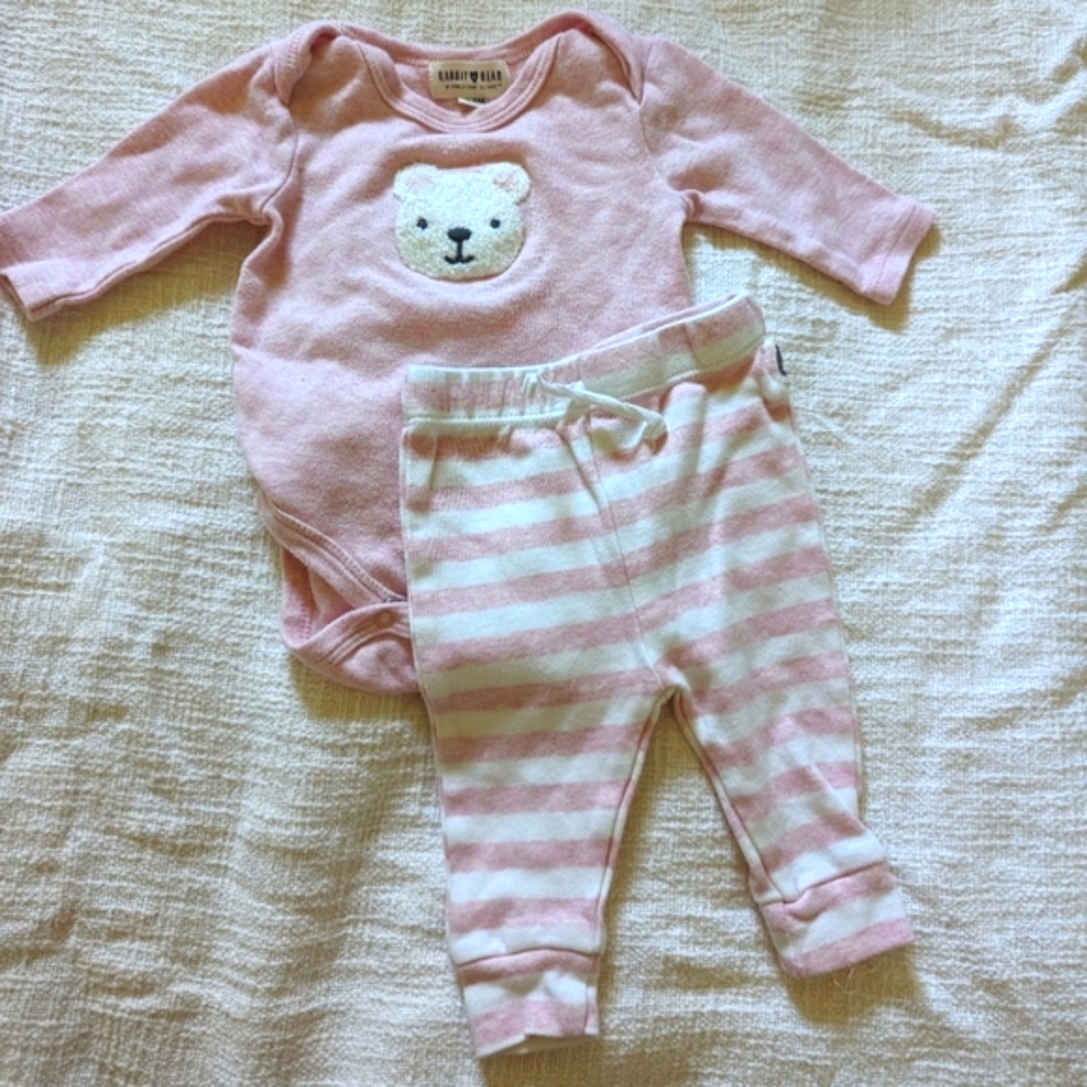 Rabbit Bear Pink Infant Onesie Set 0-3M